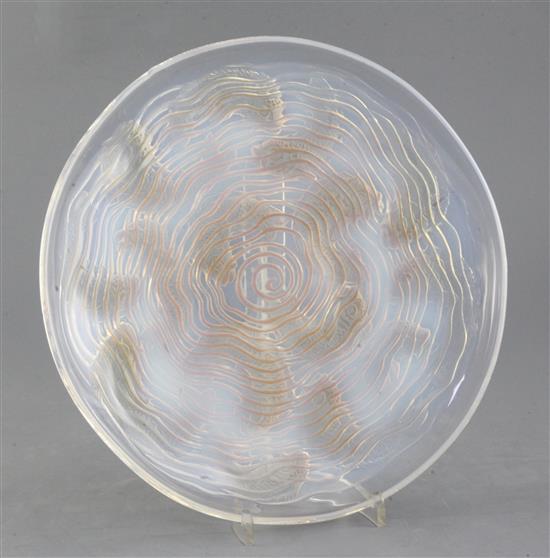 A Rene Lalique opalescent Dauphins coupe ouverte, No. 424, diameter 29cm